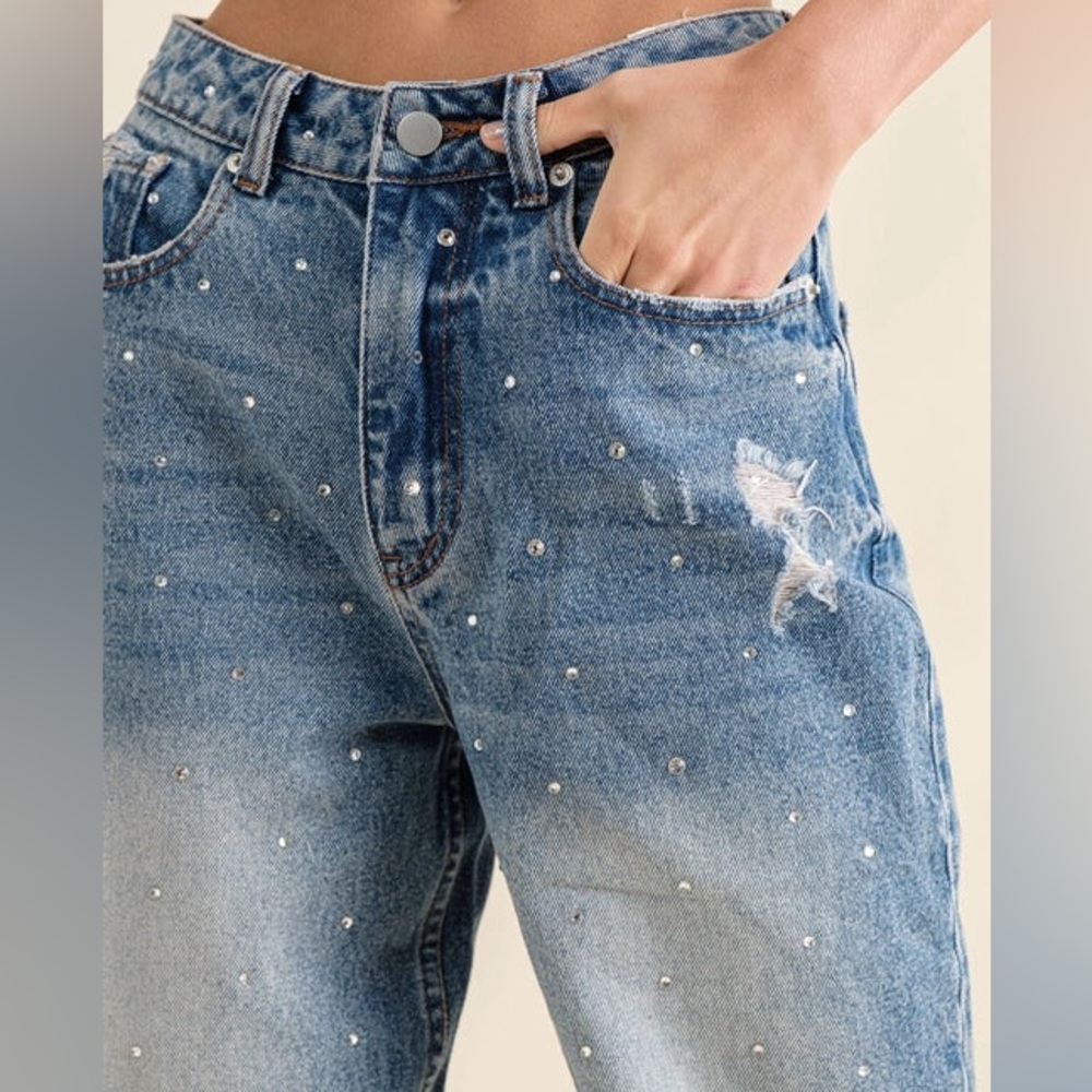 Rhinestone studded jeans by Blue b. Collection